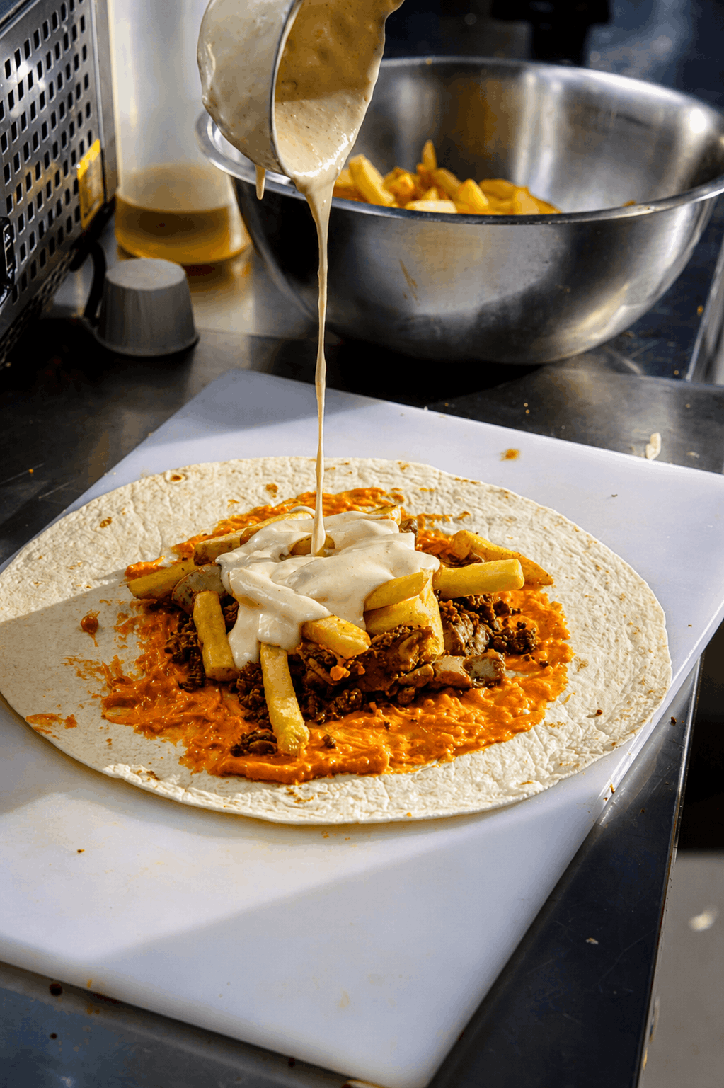 Moozak's taco being prepared